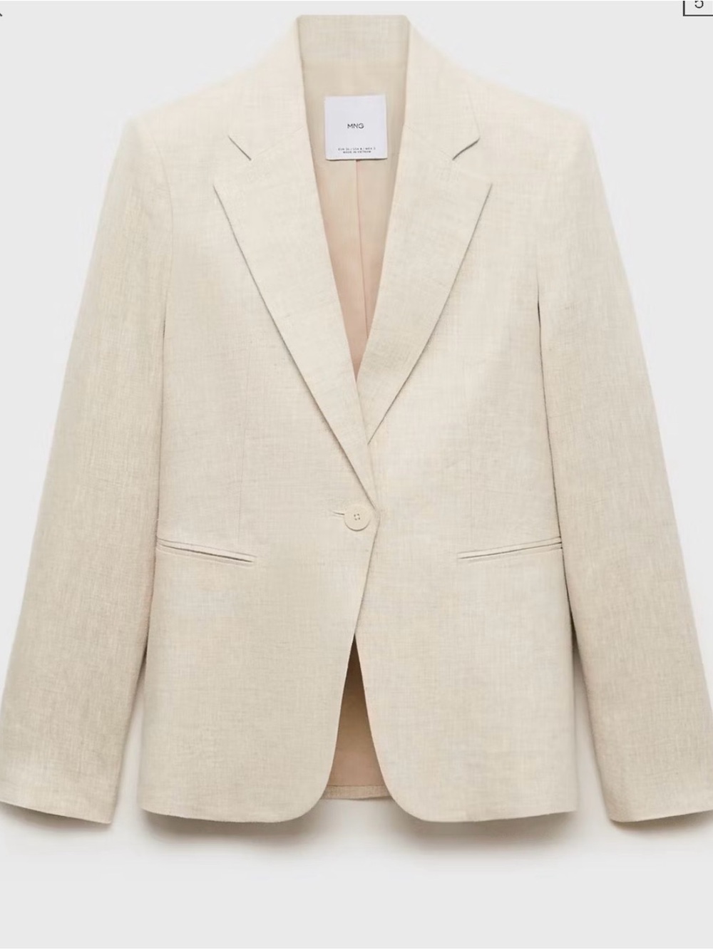 Mango Beige Single-Button Tailored Blazer